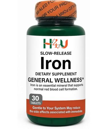 H4U Slow Release Iron Supplement (45mg) for Iron Deficiency - Complete Blood Support Formula. Increase Iron Levels Without Side Effects: High Potency Easy-to-Swallow Tablets - 30 Count. - Buy Online on GoSupps.com