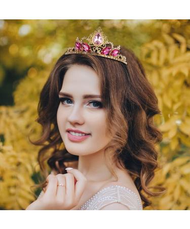 Pink Rhinestone Fairy Bridal Headpiece, Gold Crown for Birthday, Halloween - Shop Now - Buy Online on GoSupps.com