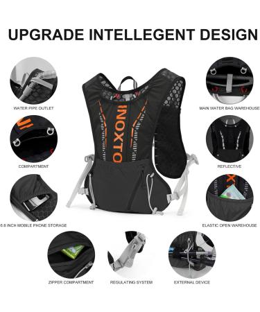 INOXTO Hydration Vest Backpack with 1.5L Water Bladder Bag - Lightweight Water Pack for Running, Hiking, Cycling - Black/White - Buy Online on GoSupps.com