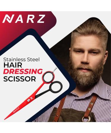 NARZ Professional Hairdressing Scissors 6 - Stainless Steel Hair Cutting Scissors for Barbers & Hairdressers | Men & Women | Red & Black Color - Buy Online on GoSupps.com