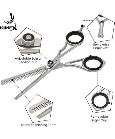 Kimex London Professional Hair Scissor Set - Stainless Steel Cutting Shears for Hairdressers and Barbers | Includes Thinning Scissor, Razor, Combs, and Leather Cover - Silver - Buy Online on GoSupps.com