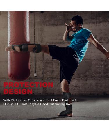 FIVING MMA Martial Arts Shin Guards  Padded  Adjustable Muay Thai Leg Guards with Instep Protection for Kickboxing/MMA Training and Sparring  Durable  Professional MMA Equipment Black Medium - Buy Online on GoSupps.com