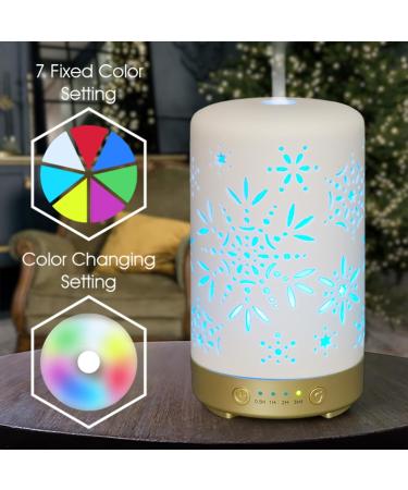 Earnest Living Eile Oil Diffuser - White Ceramic 100ml Aromatherapy Humidifier with Timer & Auto Shut-Off | Perfect for Home & Office | Christmas Snowflake Design - Buy Online on GoSupps.com