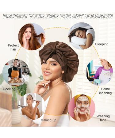 Welrog Silk Sleeping Hood for Women - Night Hair Bonnet & Sleep Cap - Coffee Color + 3 Hair Ties | Ideal for Healthy Hair Care - Buy Online on GoSupps.com