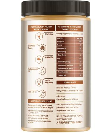 Kavir High Protein Natural Peanut Butter with Whey Protein Concentrate Crunchy 37 g Protein Unsweetened No Added Salt No Preservatives 750 g - Buy Online on GoSupps.com