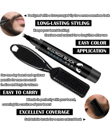 Beard Pen Filler Kit for Men Waterproof Long Lasting Coverage Beard Filling Pen Kit with Beard Brush Beard Pencil Filler Kit with 4 Tips Natural Finish for Beard & Moustache(Black) - Buy Online on GoSupps.com