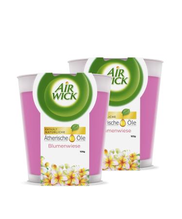 Air Wick feel-good scented candle in a glass Fragrance: Meadow Flowers Contains natural essential oils 2 x scented candles in pink