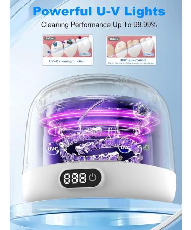 Voraiya Nettoyeur Ultrasons Dentaire IPX7 Etanche Ultrasonic Cleaner Base & Dental Pod Amovible Nettoyant Ultrason avec 2 UV Lampes pour Proth ses Dentaires Goutti re Dentaire Retainer Bijoux Divis Blanc - Buy Online on GoSupps.com