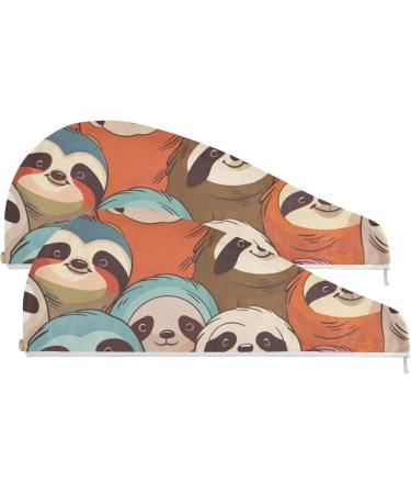 Colorful Sloth Hair Towel 2 Pack Super Absorbent Quick Dry Hair Turbans for Women & Girls | Hair Drying Solution - Buy Online on GoSupps.com