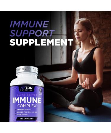 Immune Support Supplement - 120 Capsules - Vitamin C, Zinc, Selenium, Elderberry, Ginger, Turmeric - UK Formulated - Buy Online on GoSupps.com