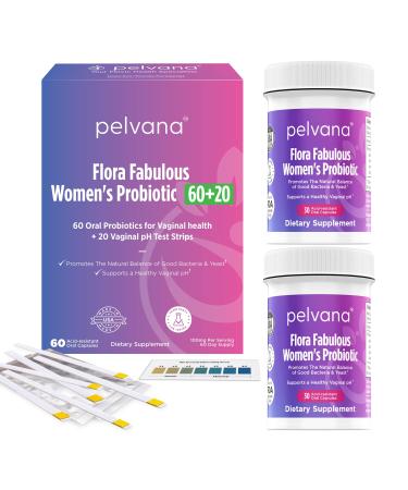 Pelvana Flora Fabulous Vaginal Probiotics - 60 Oral Capsules + 20 pH Test Strips - Promotes The Natural Balance of Good Bacteria & Yeast - 80 Piece Kit for Feminine Hygiene 80 Piece Set