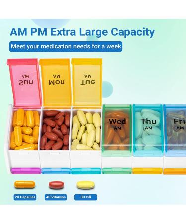 XL Weekly Pill Organizer 2 Times a Day - Jumbo Daily Pill Case with 14 Compartments, White - Buy Online on GoSupps.com