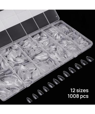 JUSTOTRY 1008 Pcs Gel Nail Tips Set Pre-shaped Half Matte Short Almond Nail Tips Soft Gel Full Cover Fake Nails Tips No Glue Acrylic Clear False Nail Tip for Women DIY French Nail Designs 1008 gel almond 1 - Buy Online on GoSupps.com