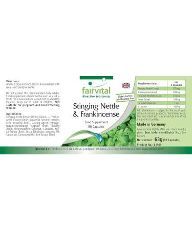 Fairvital | Nettle and incense - 20 days - VEGAN - Highly dosed - 4000mg of Nettle Leaf Extract per daily dose - 90 capsules - Boswellia serrata with at least 65% boswellic acids. - Buy Online on GoSupps.com