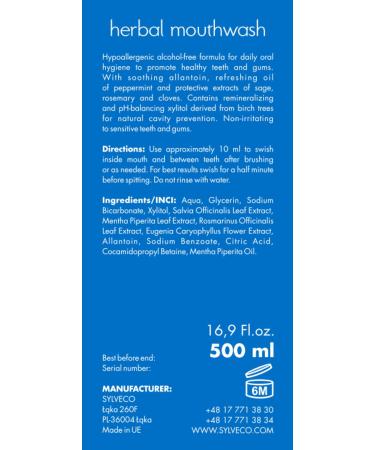 SYLVECO Herbal Mouthwash 500ml | Vegan Natural Oral Care for Daily Dental Health | Unisex - Buy Online on GoSupps.com