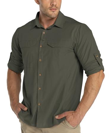 33,000ft Men's Long Sleeve Hiking Shirts Lightweight Quick Dry Sun Protection UV Fishing Travel Shirt Outdoor Safari Outdoor Green Medium