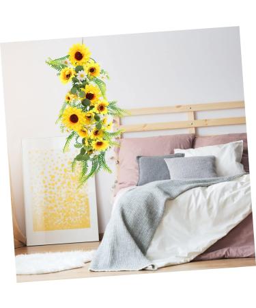 Zerodeko Sunflower Wall Hanging Artificial Plant Home Sunflower Decoration Hanging Garland with Green Leaves Green Artificial Leaves Outdoor Decorations Pendant Silk Cloth Indoor Yellow 55x22cm - Buy Online on GoSupps.com
