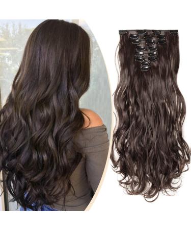 S-noilite 17-26 Inches(43-66cm) 8pcs Long Full Head Clip In Hair Extensions Extension Sexy Lady Fashion Choice 60 Colours (24 Inches-Curly Dark Brown) Dark Brown 24 Inch