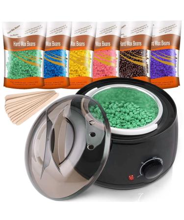 Wax Heater Waxing Kit Professional Full Kit for Hair Removal Including Wax Warmer 6 Pack Hot Wax Beans Total 1.3lb(600g) 10 pcs Wax Spatulas 600.00 g (Pack of 1)