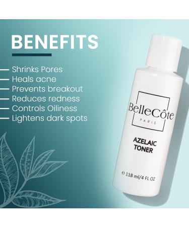 Skin Care Acne Treatment Toner - 10% Azelaic Acid 2% Salicylic Acid & Tea Tree Oil | Clear Skin Serum for Acne Rosacea & Blackhead Reduction - 4oz - Buy Online on GoSupps.com