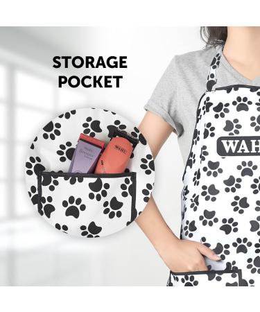 WAHL Paw Print Apron Grooming Aprons with Pockets Waterproof Bib for Pet Groomers Water-Resistant Anti-static Hair Repellent Dog Cat Grooming Apron Pet Bathing Showering Smock Waist - Buy Online on GoSupps.com