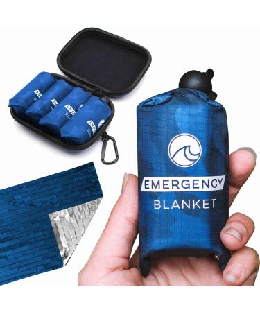 Oceas Outdoor Mylar Emergency Blankets 4 Pack of Extra Large Thermal Foil Space Blankets for Camping, Hiking, Marathon, and Car Use - Reflective Heavy Duty Survival Blanket Blue