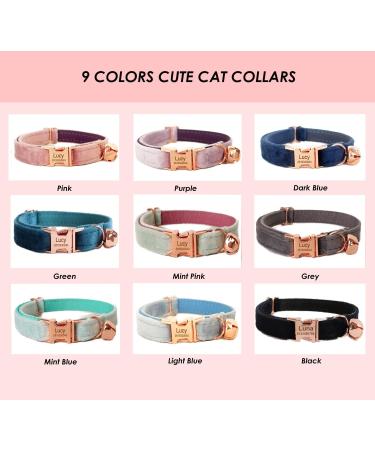 Cat Collar Personalised with Name Tag and Phone Number Engraved for Kitten Puppy (Velvet Rose Gold) - Buy Online on GoSupps.com