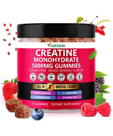 Adndale Creatine Gummies for Women & Men 5000mg per Serving Creatine Monohydrate Supplement with Beta-Alanine L-Citrulline & B12-75 Vegan Gummies. Sugar-Free