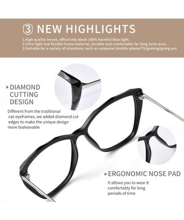 Blue Light Blocking Glasses - Vintage Oversized Cat Eye for Women & Men | Anti Eyestrain & UV Protection - AB3304 Bright Black - Buy Online on GoSupps.com