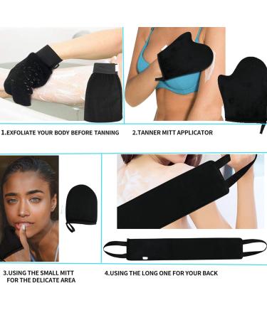 Self Tanning Mitt Applicator Set - Whole Body with Back Strap Super Soft Cloth & Waterproof Film for Perfect Tan - Buy Online on GoSupps.com