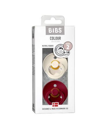 BIBS Colour Baby Pacifier 2-Pack | Made in Denmark | BPA Free | Natural Rubber Latex | Size 2 (6-18 Months) | Ivory/Ruby - Buy Online on GoSupps.com