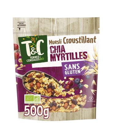 C r ales muesli croustillant graine de chia & myrtille sans gluten et sans huile de palme Bio TERRES & CEREALES BIO - le paquet de 500g Lot De 3 - Par Lot