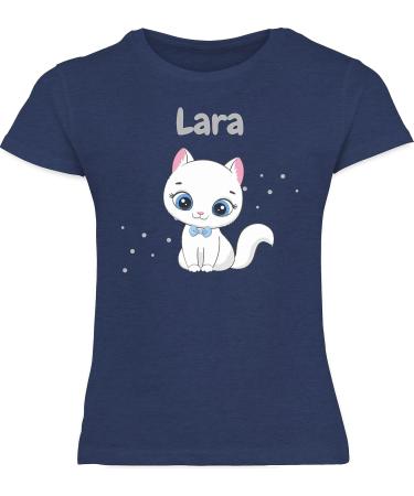 Personalized T-Shirt for Girls - Cute Cat Design by Shirtracer - Gift with Name - Dark Blue Mottled 128 - Buy Online on GoSupps.com