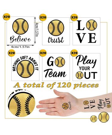 120 Pcs Softball Temporary Tattoos - Waterproof Body Stickers for Team Gift, Sports Fans, Party Supplies | Gold Softball Design - 6 Styles - Buy Online on GoSupps.com