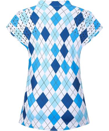 Moydan Women's Lightweight Moisture Wicking Golf Polo Shirt - Medium Blue Plaid - Buy Online on GoSupps.com
