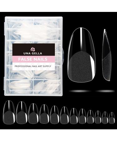 UNA GELLA Oval Almond Nail Tips Soft Gel 216pcs Almond Oval Press on Nails Pre-shape Almond Nails for Full Cover Acrylic Oval Nails False Nails For Nail Extension  Home DIY Nail Salon 12 Sizes Gelly Tips