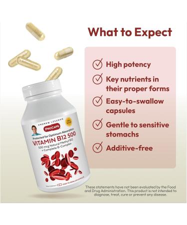 ANDREW LESSMAN Vitamin B12 500 60 Capsules - Absorption-Protected Methylcobalamin (Natural Coenzyme Vitamin B12) Essential for Energy and Stress Support Plus B-Complex Easy to Swallow Capsules 60 Count (Pack of 1) - Buy Online on GoSupps.com