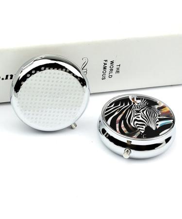 Round Zebra Print Pill Box - 3 Compartment Portable Medicine Organizer | Decorative Metal Pocket Pill Case - Buy Online on GoSupps.com