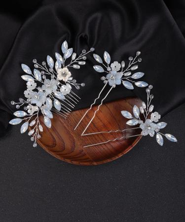 Denifery Opal Wedding Hair Comb - Silver Rhinestones Opal Crystal Vintage Bridal Hair Clips - Buy Online on GoSupps.com