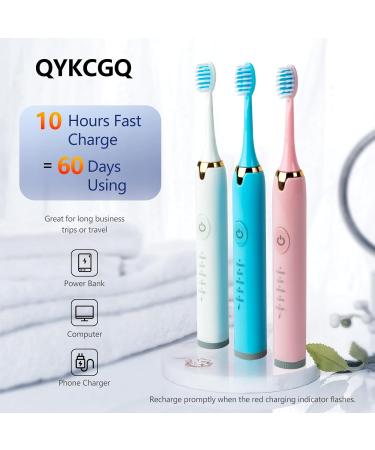 Portable Battery Powered Rechargeable Toothbrush - Teeth Whitening 4 Brush Heads 2 Piece Set (White & Pink) - International Shipping Available - Buy Online on GoSupps.com