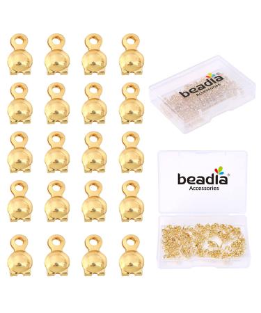 BEADIA 14K Gold Plated End Caps Non Tarnish 3x6mm 200pcs for Jewelry Making Findings End Caps 14K Gold 3x6mm
