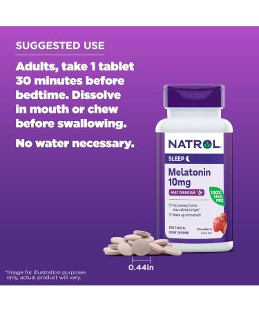 Natrol Melatonin Fast Dissolve Tablets 10mg - 200 Count | Promotes Better Sleep, Immune System Support, Strawberry Flavor - Buy Online on GoSupps.com