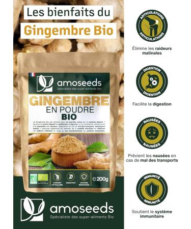 Organic Ginger Powder 200G | Antioxidant Joints Anti-Nausea | Lemon and Spicy Taste | Superior Quality - Buy Online on GoSupps.com