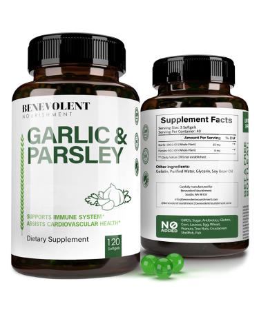 Odorless Garlic Pills & Parsley Supplement - 1500 MG Aged Extract Oil Capsules, 120 Softgels, Immunity Support Supplement