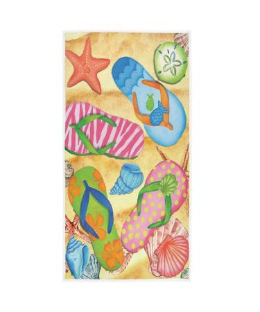 Vdsrup Beach Flip Flops Hand Towels Starfish Seashells Summer Towel Soft Kitchen Tea Towels Dish Washcloths Thin Guest Face Towel Portable Bath Decorations Housewarming Gifts 16 X 30 in