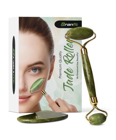 Gua Sha Massage Tool Jade Roller Skin Care Kit Face Roller Natural Jade Roller Beauty Product for Anti-Aging & Anti-Wrinkle Treatment Facial Massager Wand for Neck and Puffy Eye Area