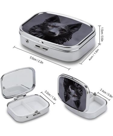 Black German Shepherd Pill Box | 2 Compartment Portable Medicine Organizer - Decorative Metal Case for Pocket or Purse - Buy Online on GoSupps.com