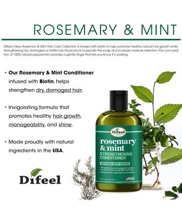 Difeel Rosemary & Mint Hair Strengthening Shampoo & Conditioner Set - Sulfate & Paraben Free | Biotin Infused | 12 oz Each - International Shipping Available - Buy Online on GoSupps.com