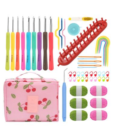 Katech 53 pcs Knitting Kits - 26cm Long Knitting Loom Set with 2 Colors Yarn Balls and a Crochet Bag, Random Color Yarn Crochet Set DIY Yarn Weaving Tool for Knitting Socks, Scarf