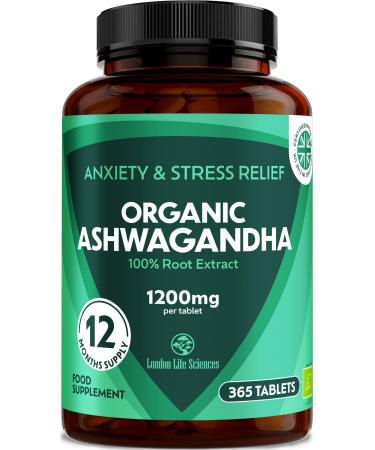 365 Tablets Ashwagandha 12:1 Extract 1200mg 5% Withanolides Highest Concentration Vegan Organic Root Extract UK Supplier London Life Sciences 